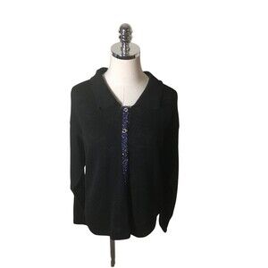 Ani Barrie Sweater Women's Size Small Black Cardigan Button Up